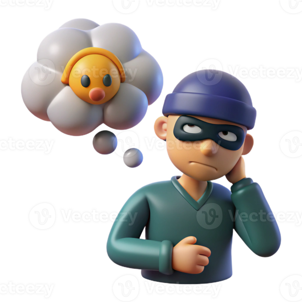dramatic contemporary 3D Render Thief Character Illustration premium png