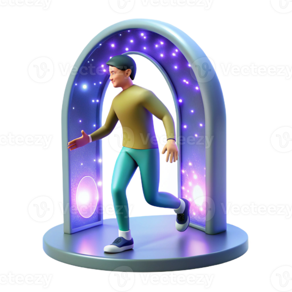 magnificent modern 3D Illustration Person Walking Through Luminous Portal high quality png