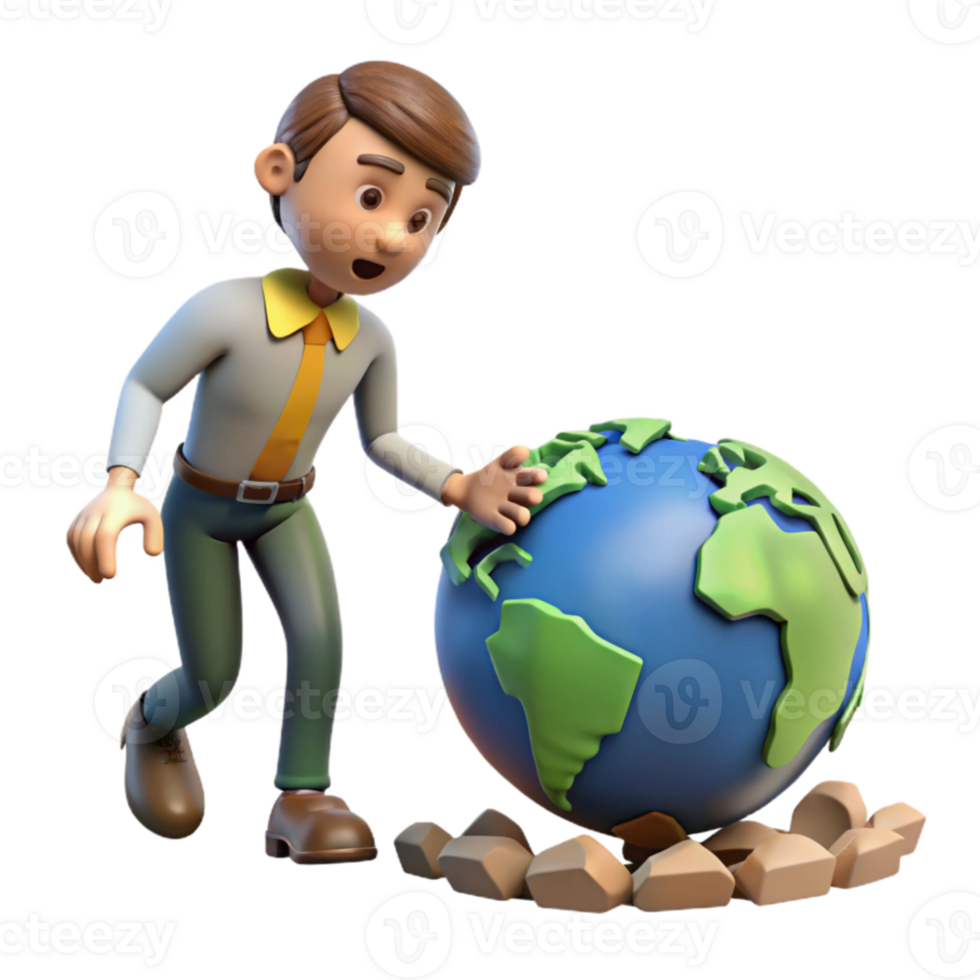 elegant abstract 3D Cartoon Man and Globe Illustration high resolution png