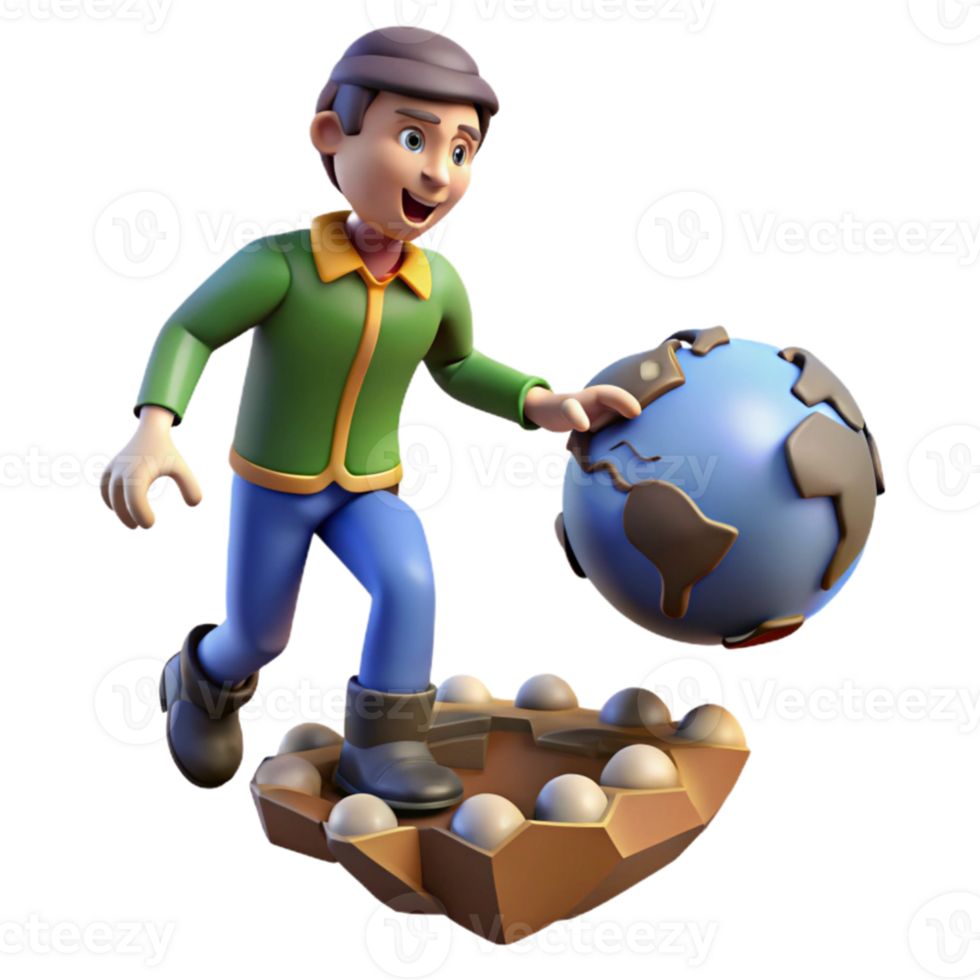 beautiful vintage 3D Cartoon Character Saving Earth Illustration high resolution png