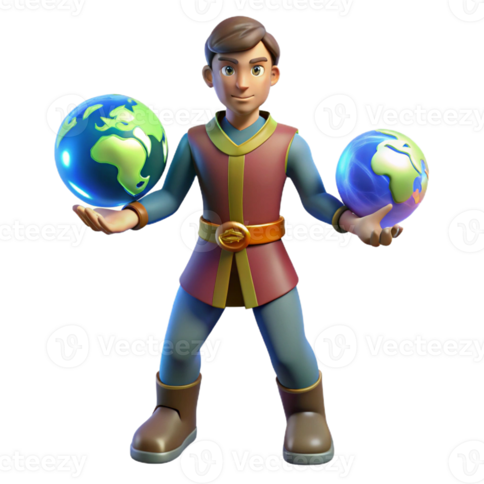 vibrant vintage 3D Cartoon Prince with Globes high quality png