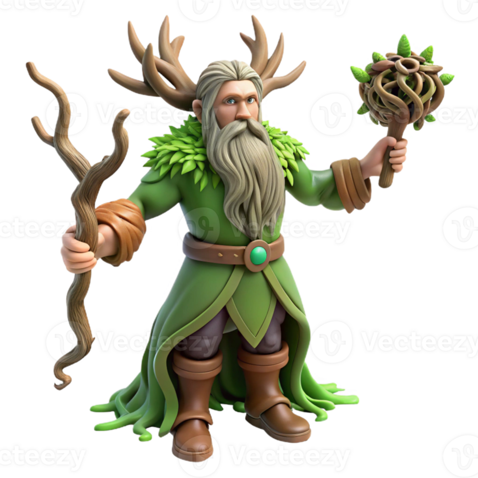 stunning vintage 3D Render of a Forest Druid premium png
