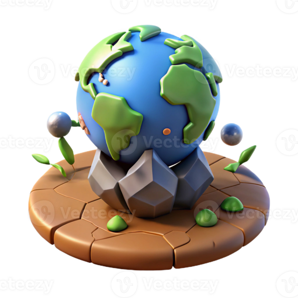 magnificent modern 3D Earth Globe Illustration on Cracked Ground detailed png