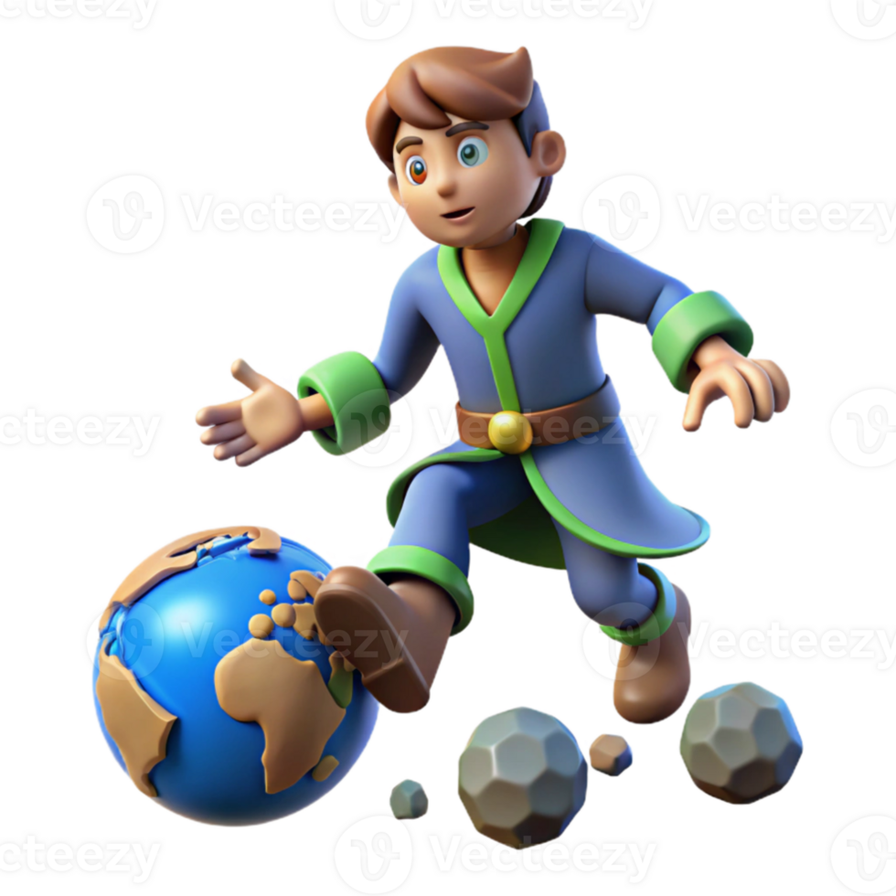 beautiful modern 3D Cartoon Boy Kicking Earth Illustration original png
