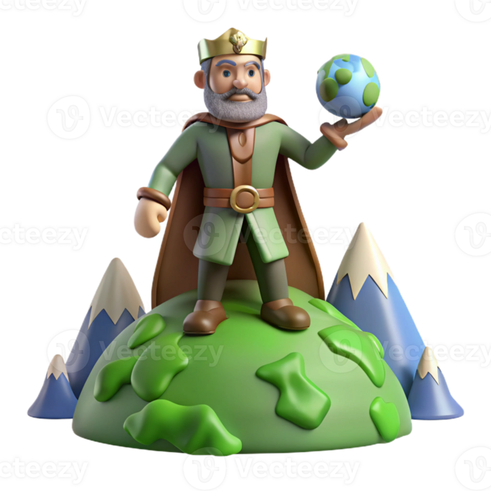 elegant contemporary 3D Cartoon King Earth Ruler Illustration 4K png
