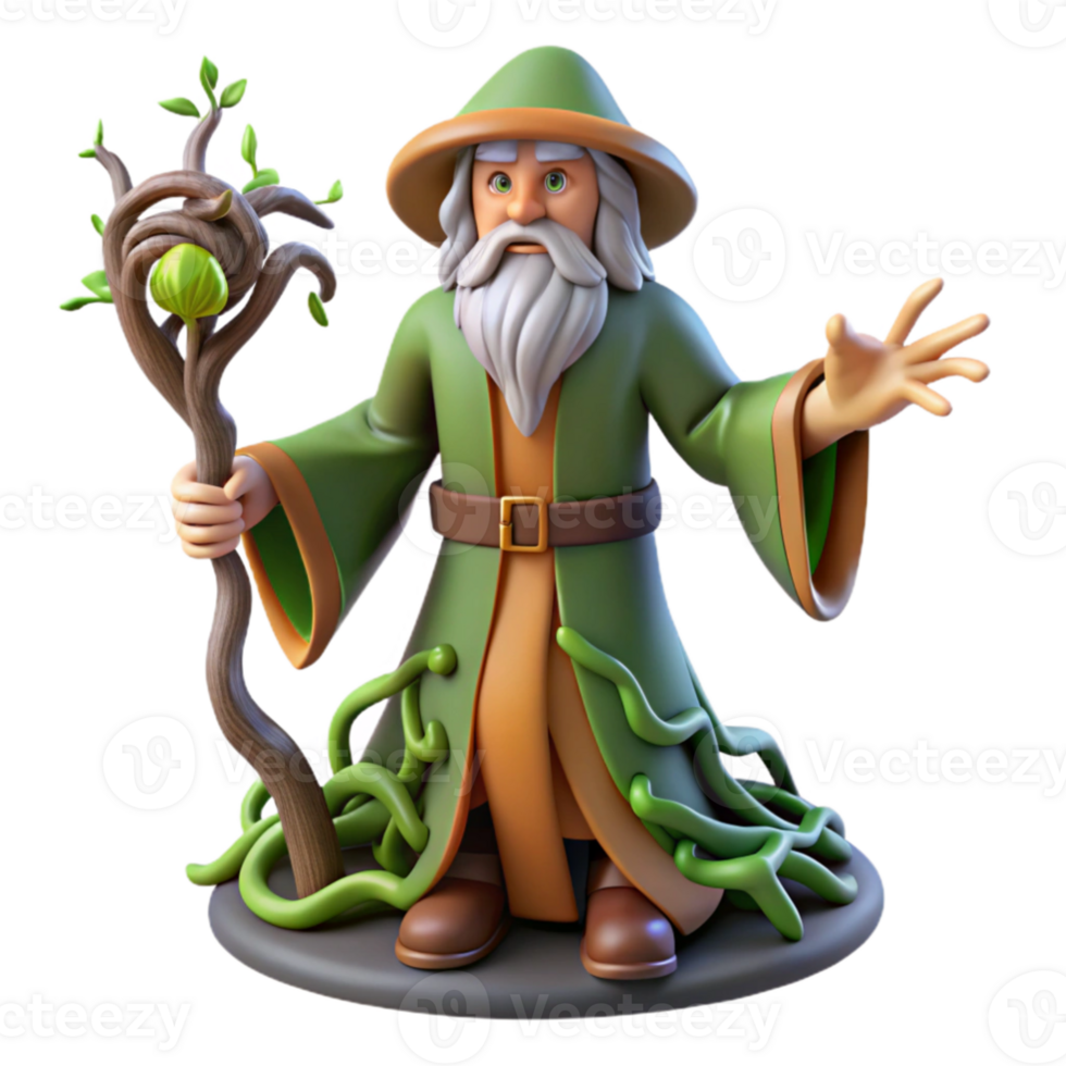 extraordinary modern 3D Render Wizard with Staff high resolution png
