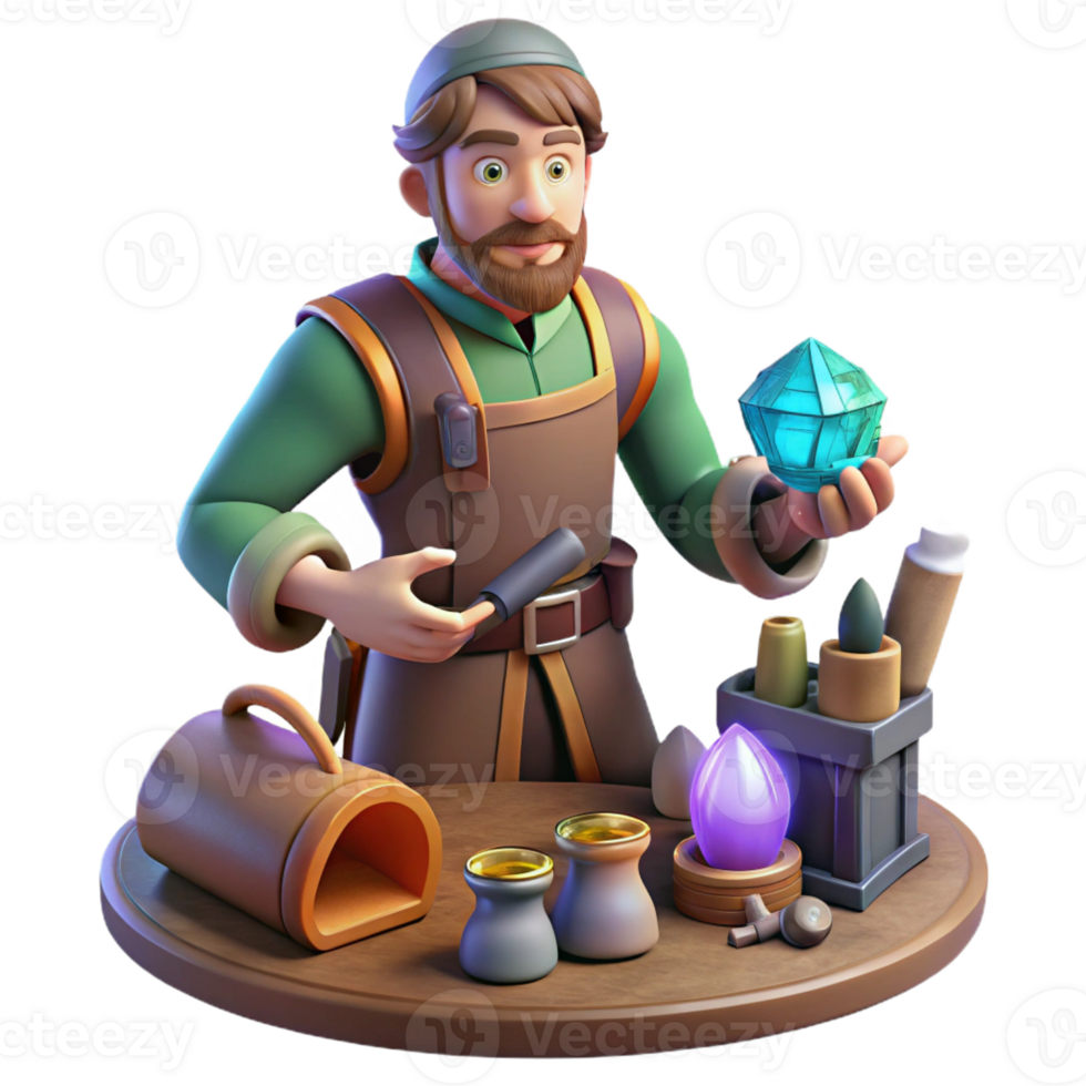 extraordinary minimalist 3D Illustration Gemstone Craftsman authentic png