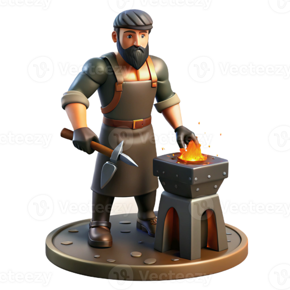elegant rustic Blacksmith 3D Illustration Crafting at the Anvil authentic png
