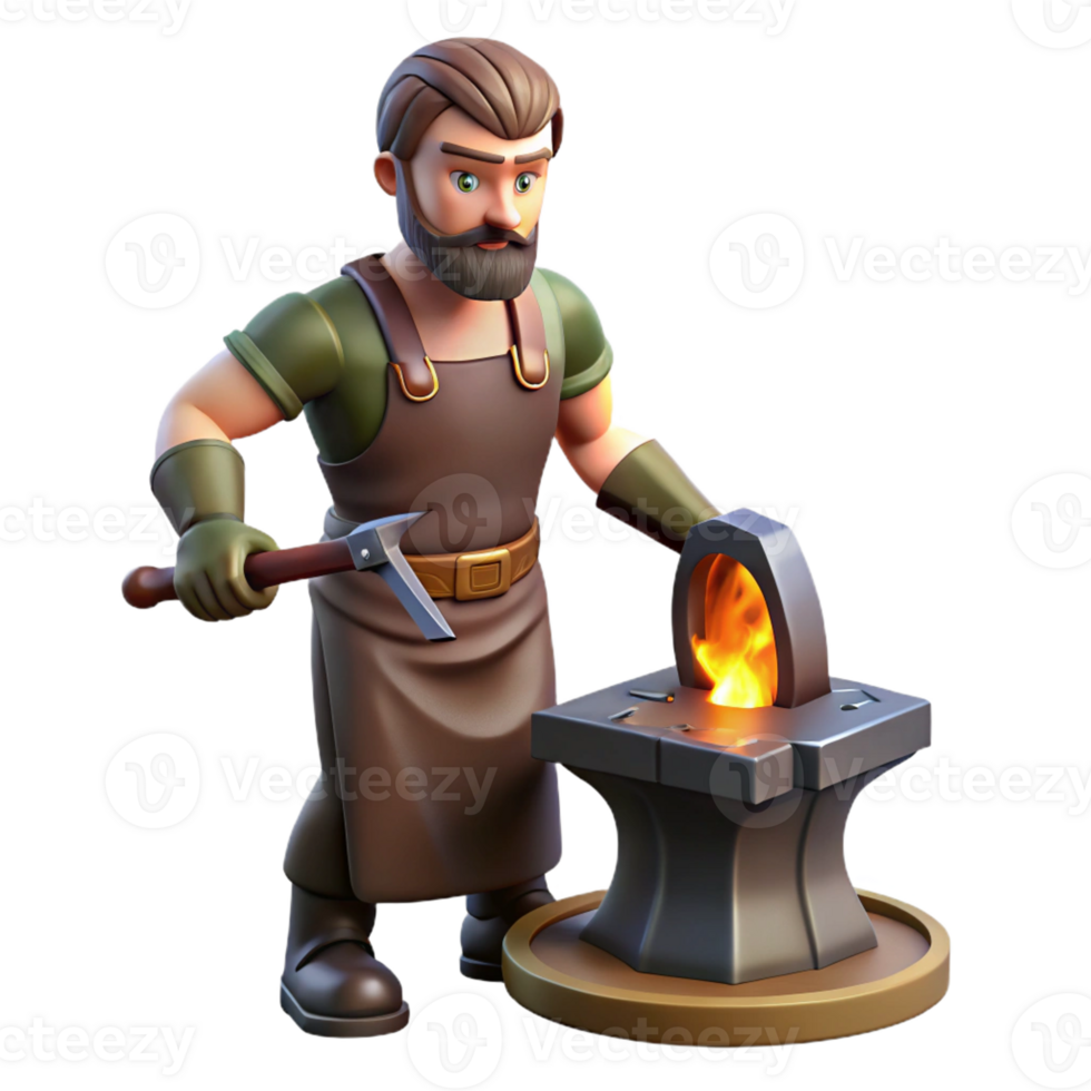 magnificent modern 3D Cartoon Blacksmith at Work detailed png