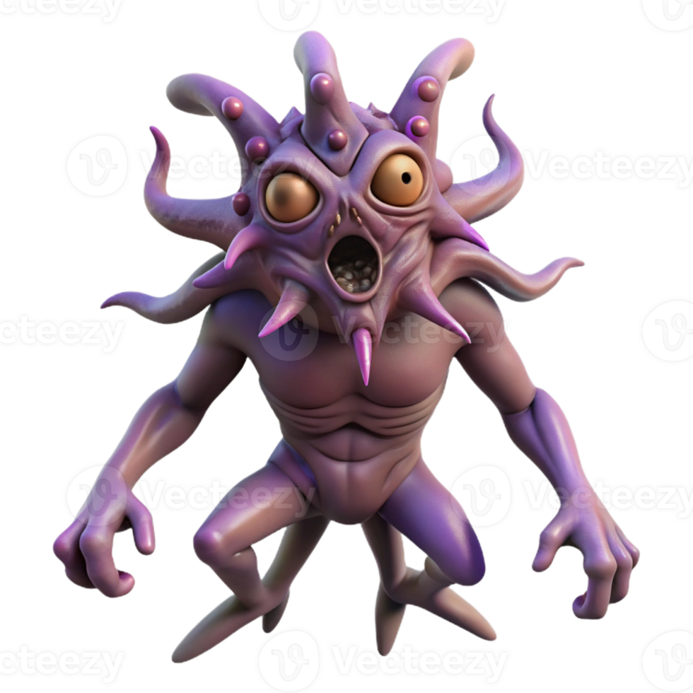 beautiful creative 3D Render Purple Monster Illustration detailed png