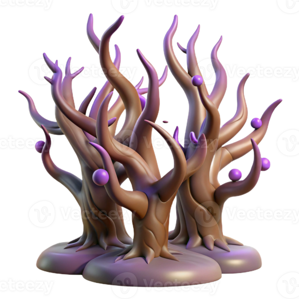 magnificent minimalist Whimsical 3D Render of Twisted Trees high quality png