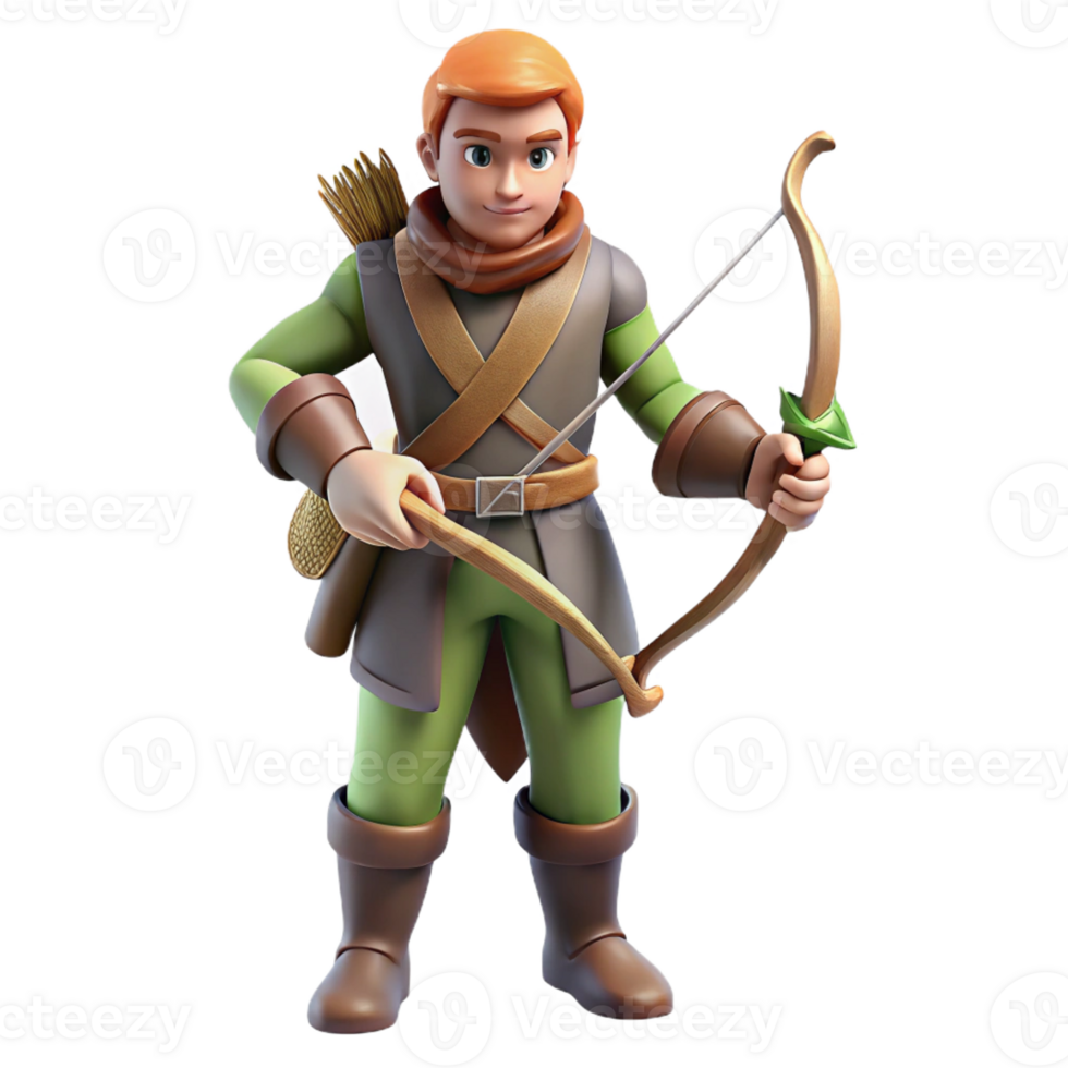 extraordinary abstract 3D Render Cartoon Archer Fantasy Illustration authentic png