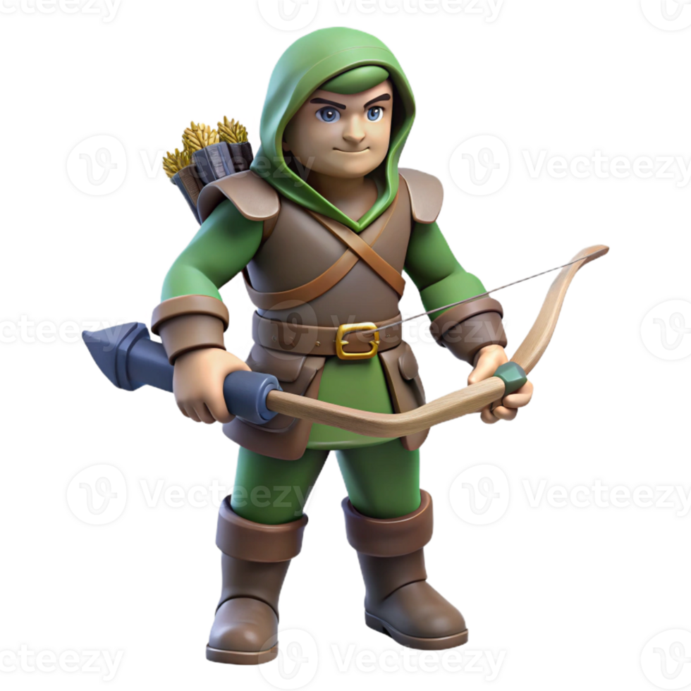 vibrant modern 3D Render Archer Cartoon premium png