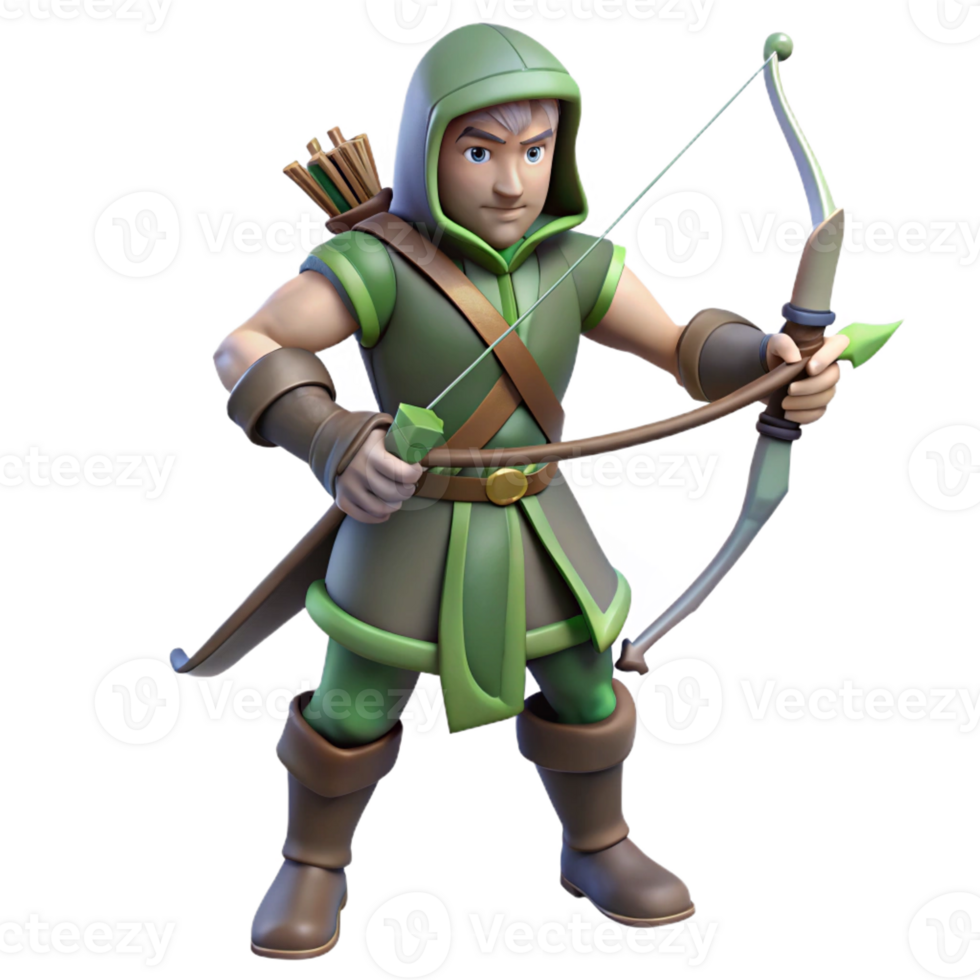 elegant creative 3D Archer Illustration Green Outfit exclusive png