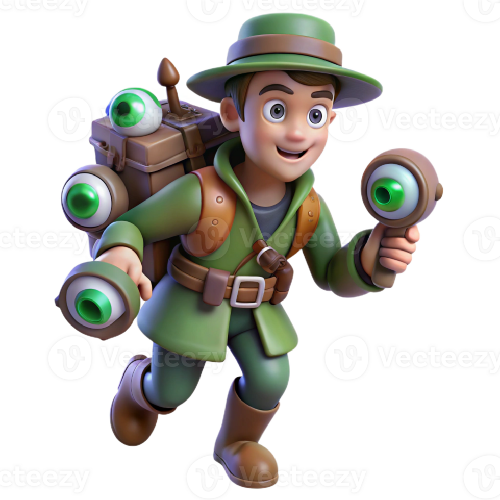 beautiful vintage 3D Cartoon Explorer with Eyes 4K png