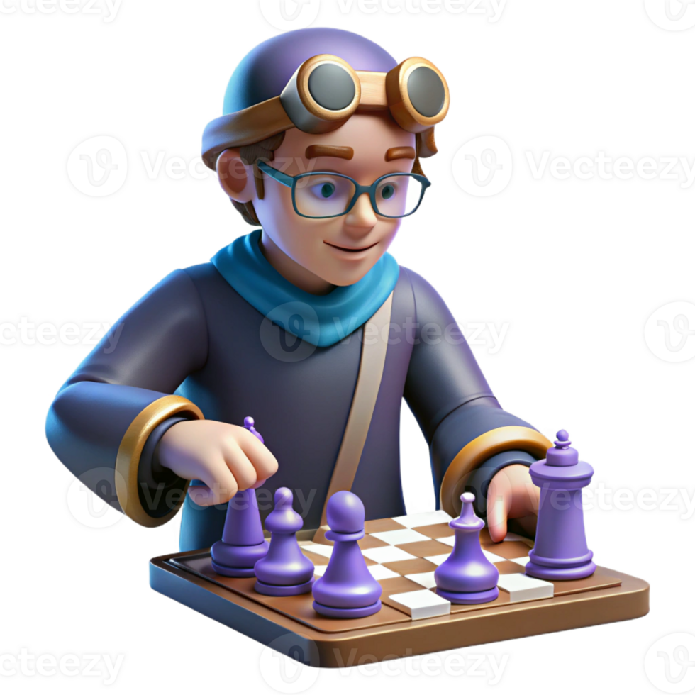 magnificent abstract 3D Render Boy Playing Chess professional png