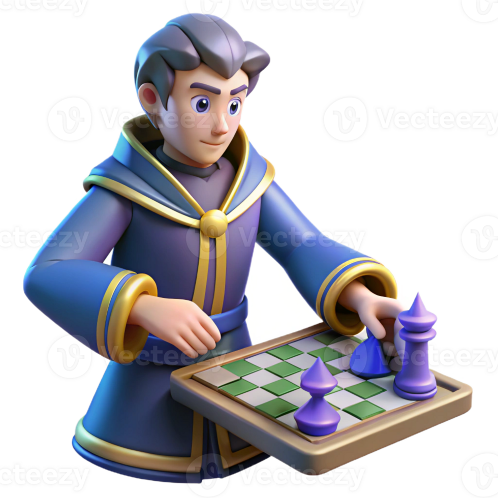 serene creative 3D Render Wizard Playing Chess high resolution png