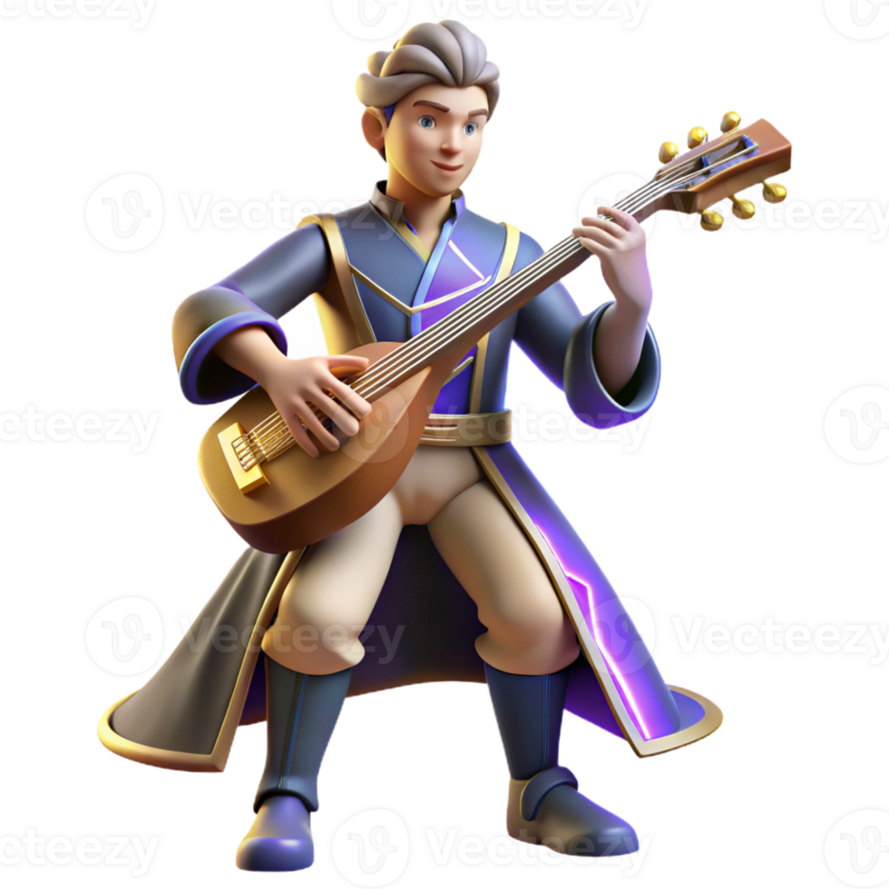vibrant traditional 3D Render Musician Playing Lute 4K png