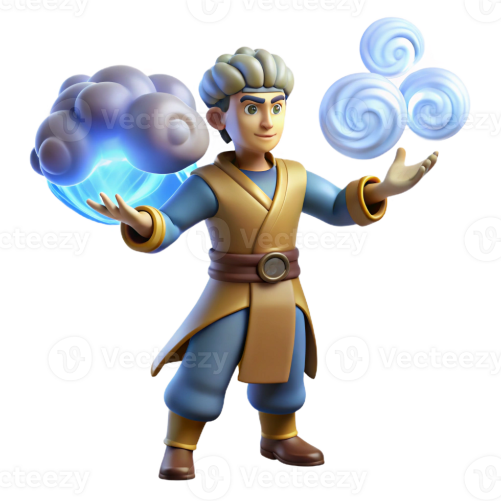magnificent classic 3D Render Young Mage Cartoon Character professional png