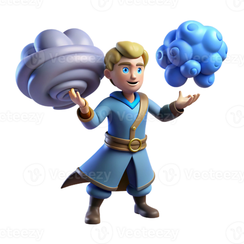 vibrant modern 3D Cartoon Wizard Conjuring Clouds high resolution png