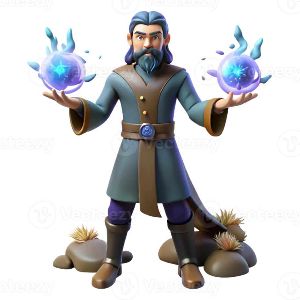 wonderful classic Wizard 3D Render, Fantasy Magic Illustration premium png