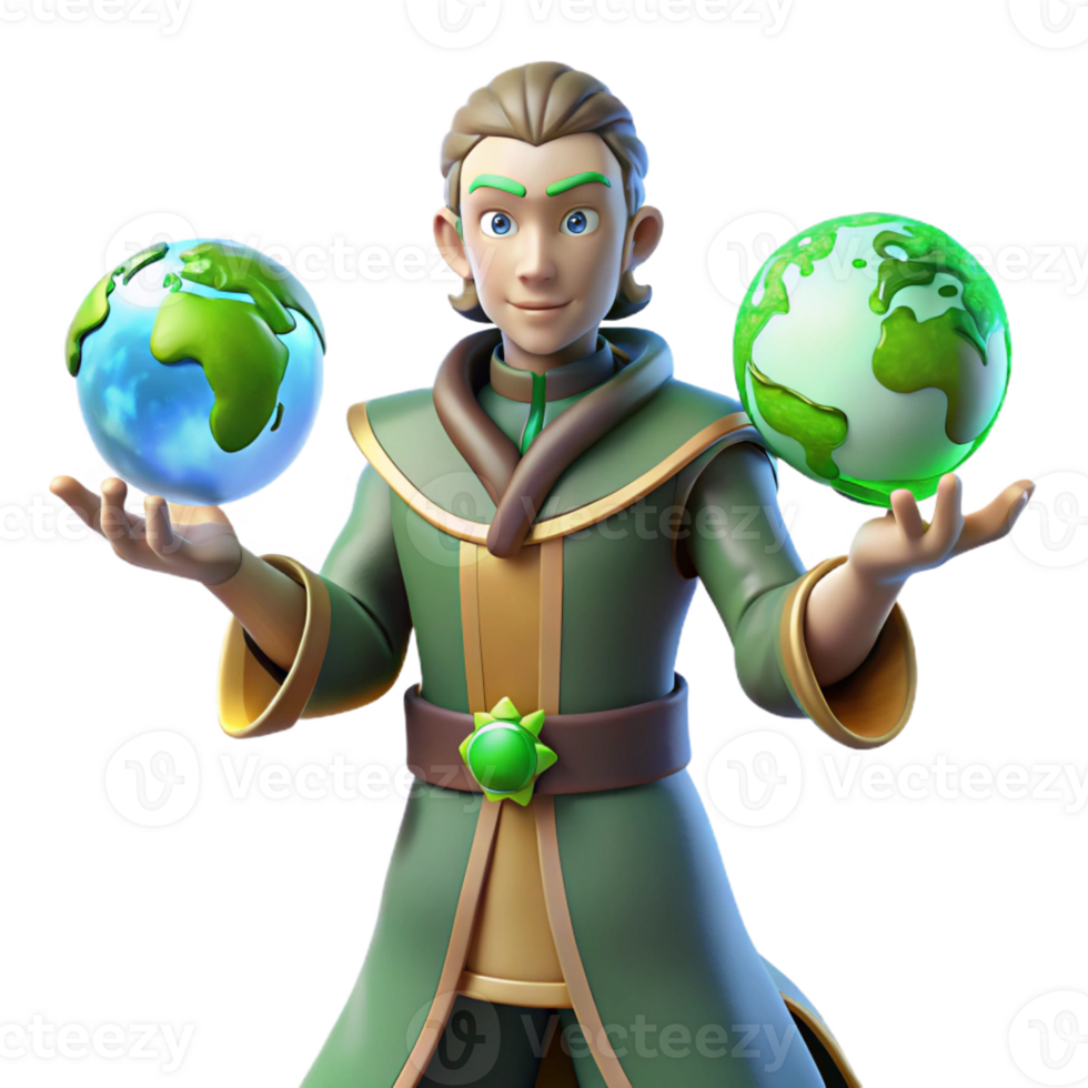 magnificent abstract 3D Render Green Robe Mage with Globes professional png