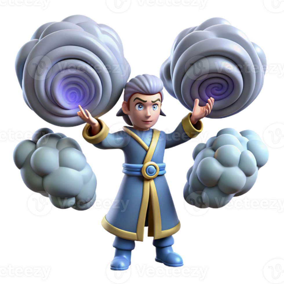elegant abstract 3D Cartoon Wizard with swirling clouds premium png
