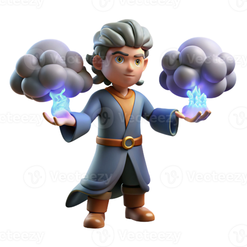 stunning creative Young Wizard 3D Render genuine png