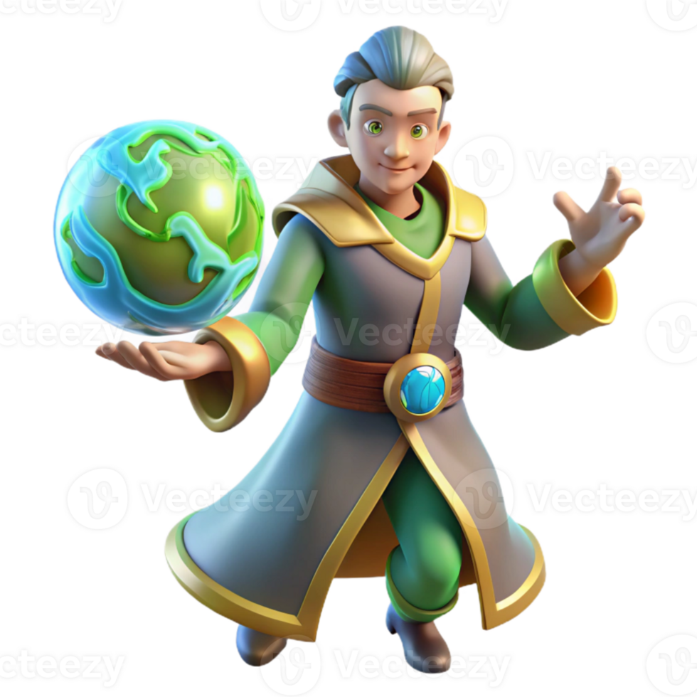 elegant minimalist 3D Render of a Young Wizard high resolution png