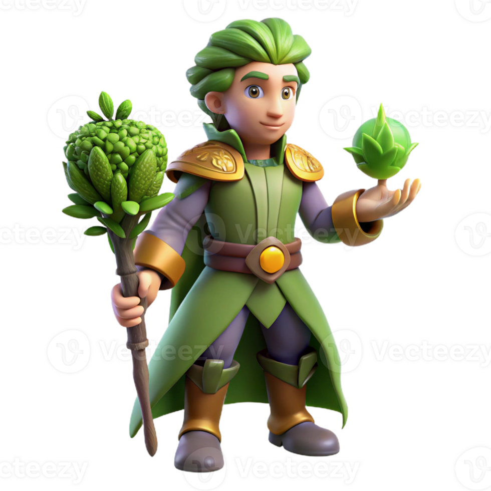 vibrant rustic Green Mage 3D Render Illustration high quality png