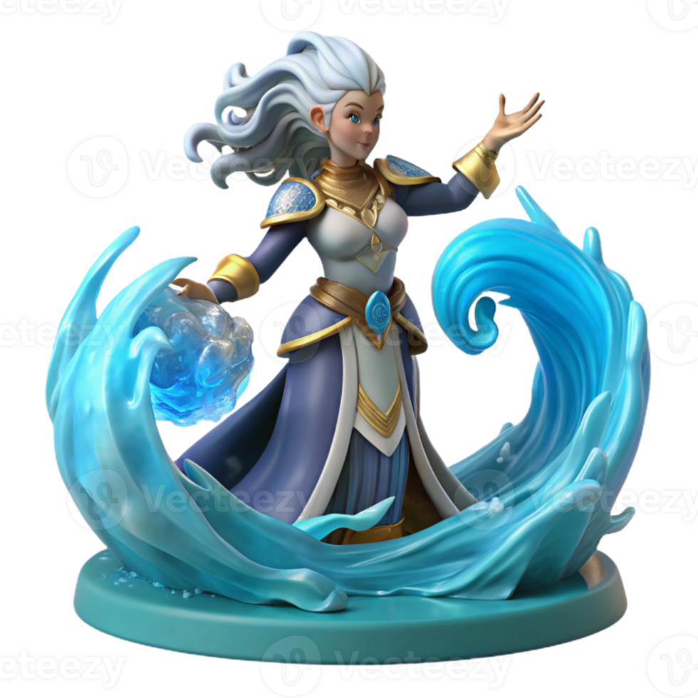 elegant classic Water Mage 3D Render high resolution png