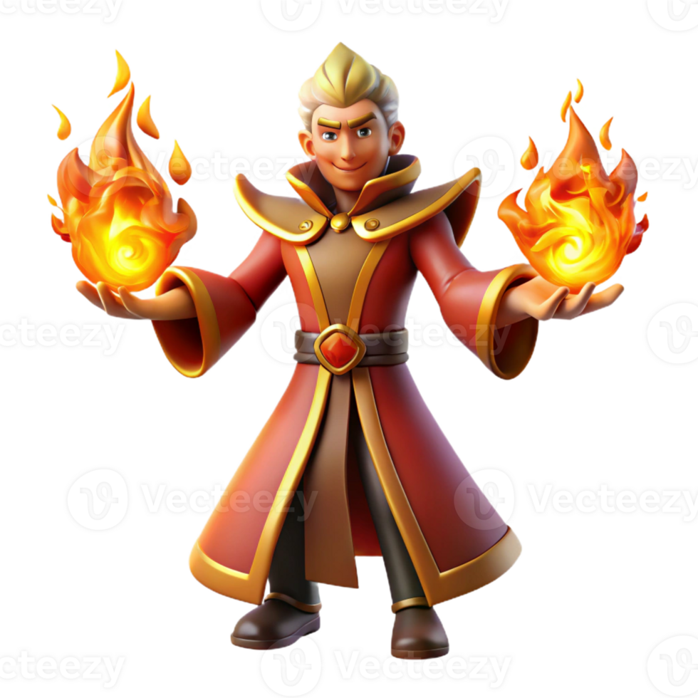 elegant vintage 3D Render Fire Wizard high quality png