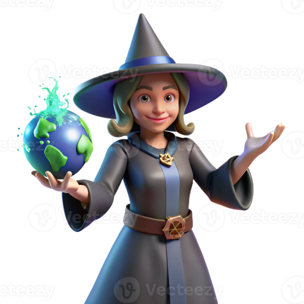elegant vintage Friendly Witch 3D Render Earth Magic original png