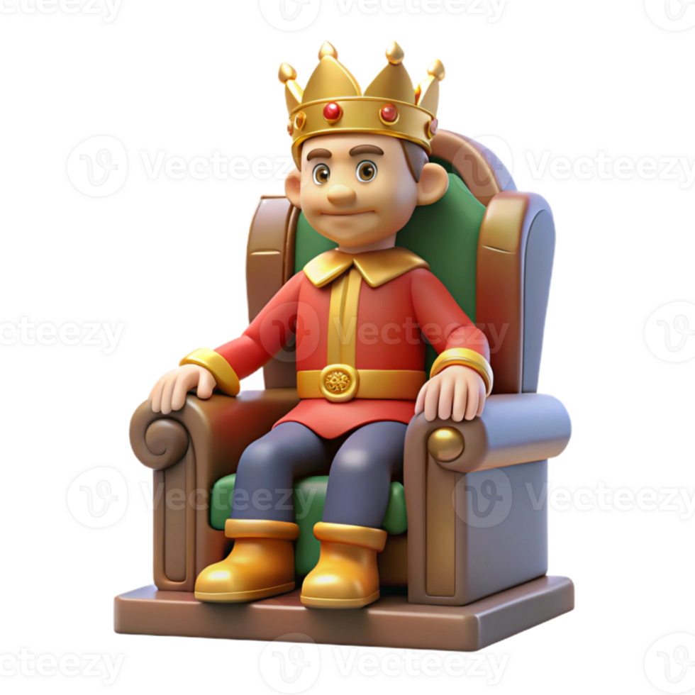 extraordinary minimalist 3D Cartoon King on Throne Illustration original png