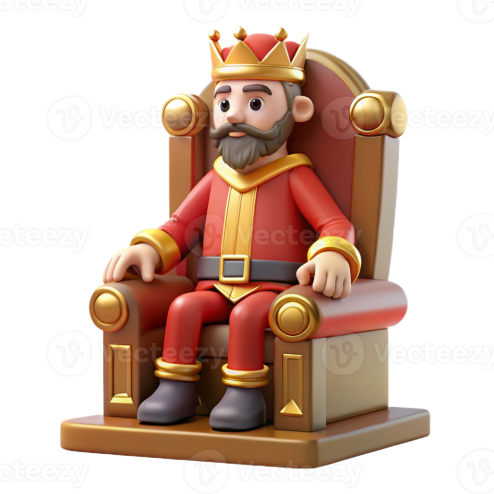 dramatic rustic Cartoon King on Throne 3D Render detailed png