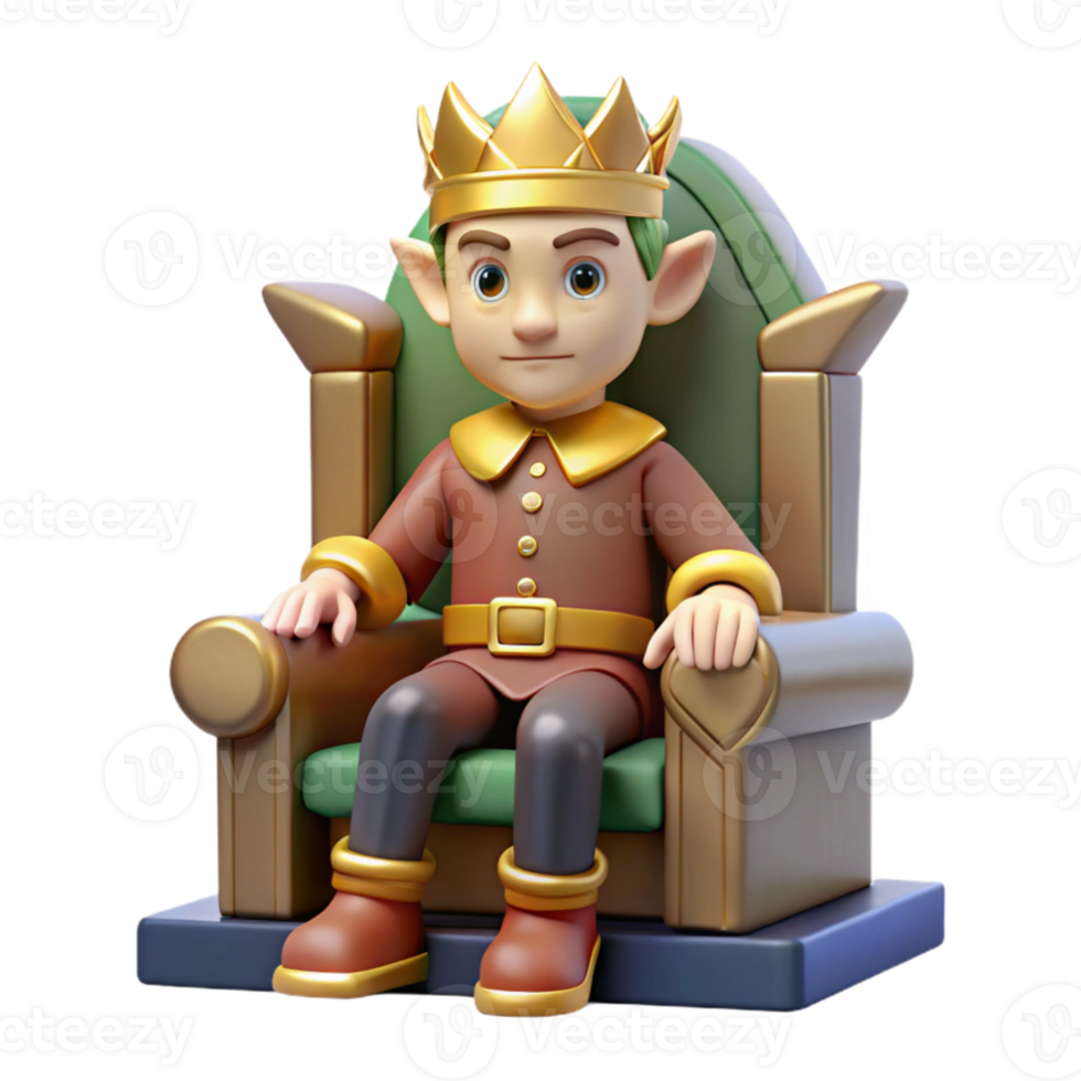 magnificent vintage 3D Render Cartoon Elf King on Throne authentic png