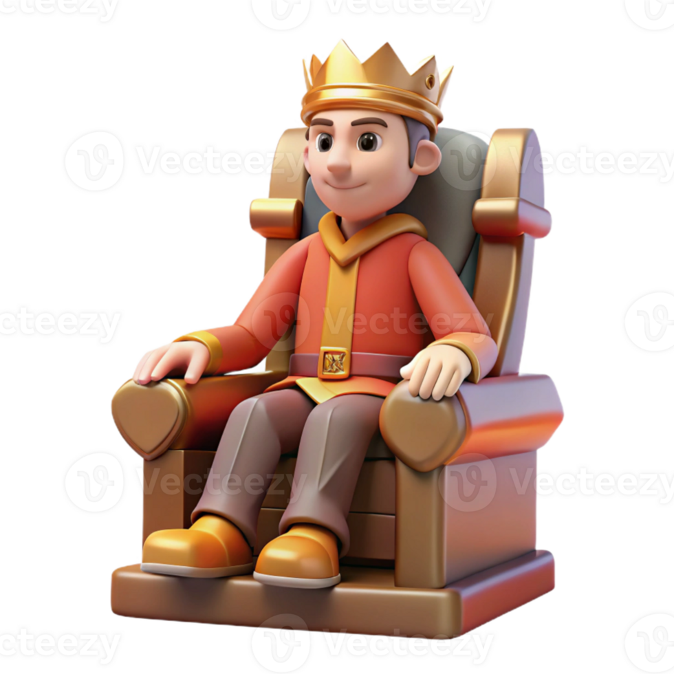 impressive minimalist 3D Cartoon King on Throne Illustration professional png