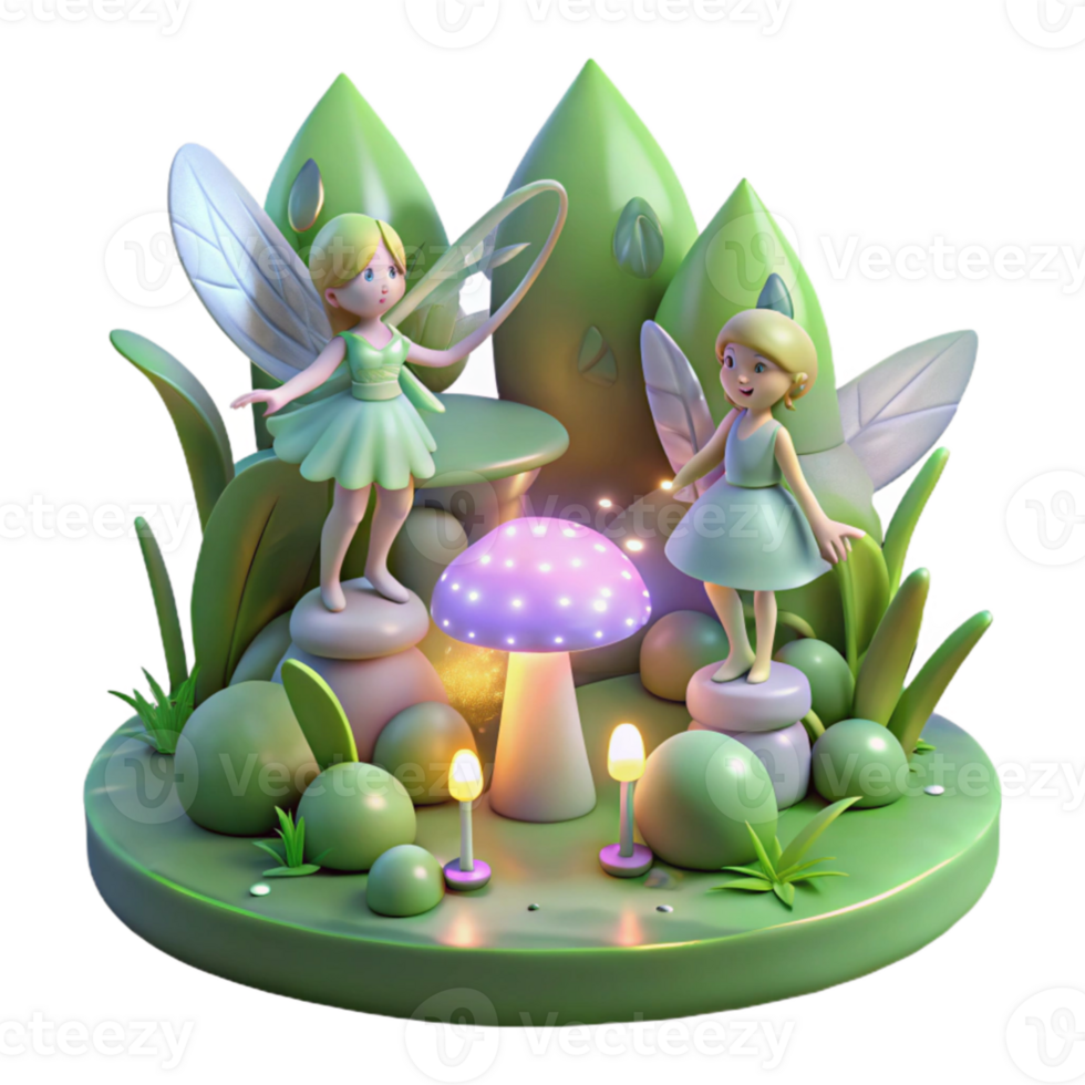 serene minimalist Enchanted Fairy Garden 3D Illustration high quality png