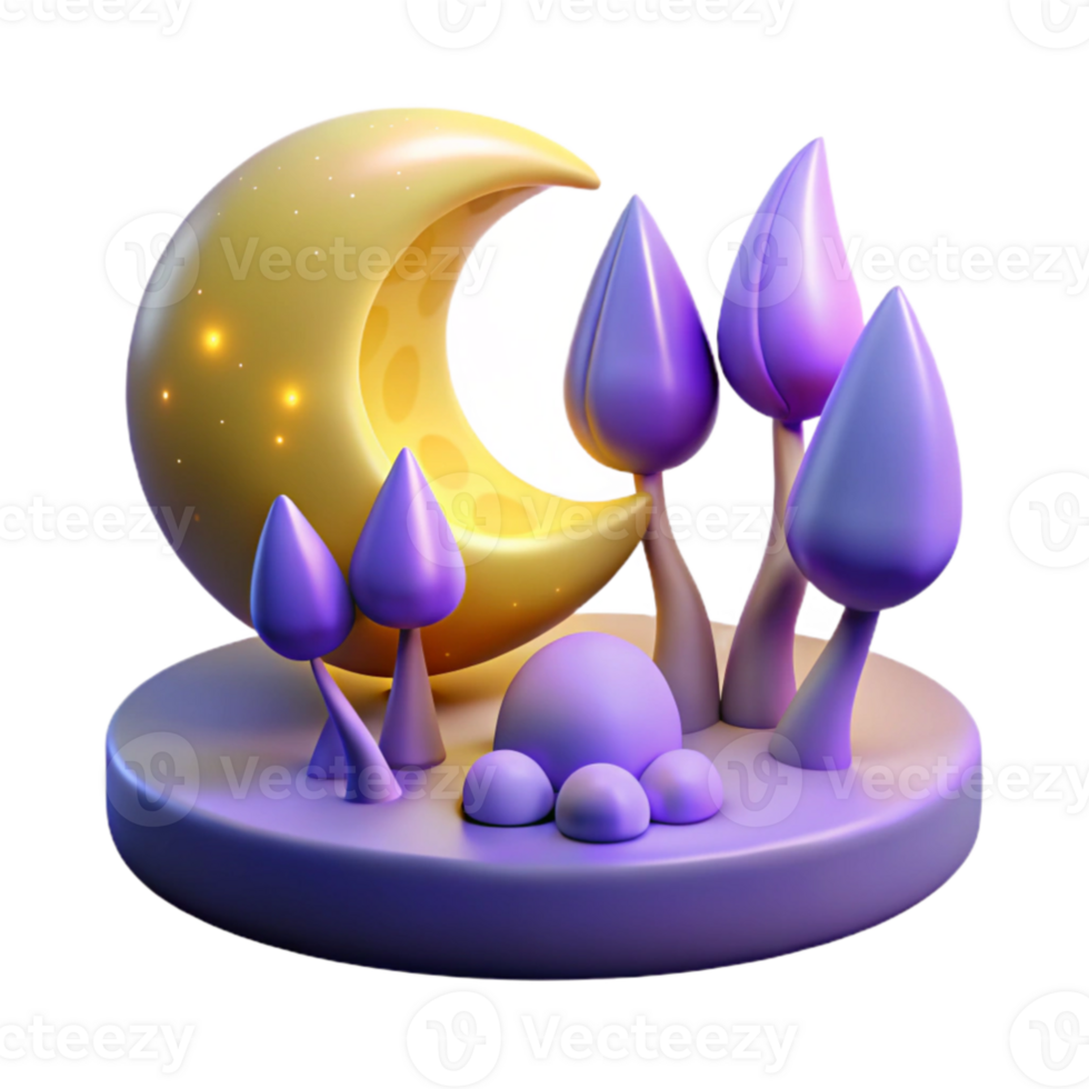 wonderful minimalist 3D Moonlit Mushroom Forest Illustration 4K png