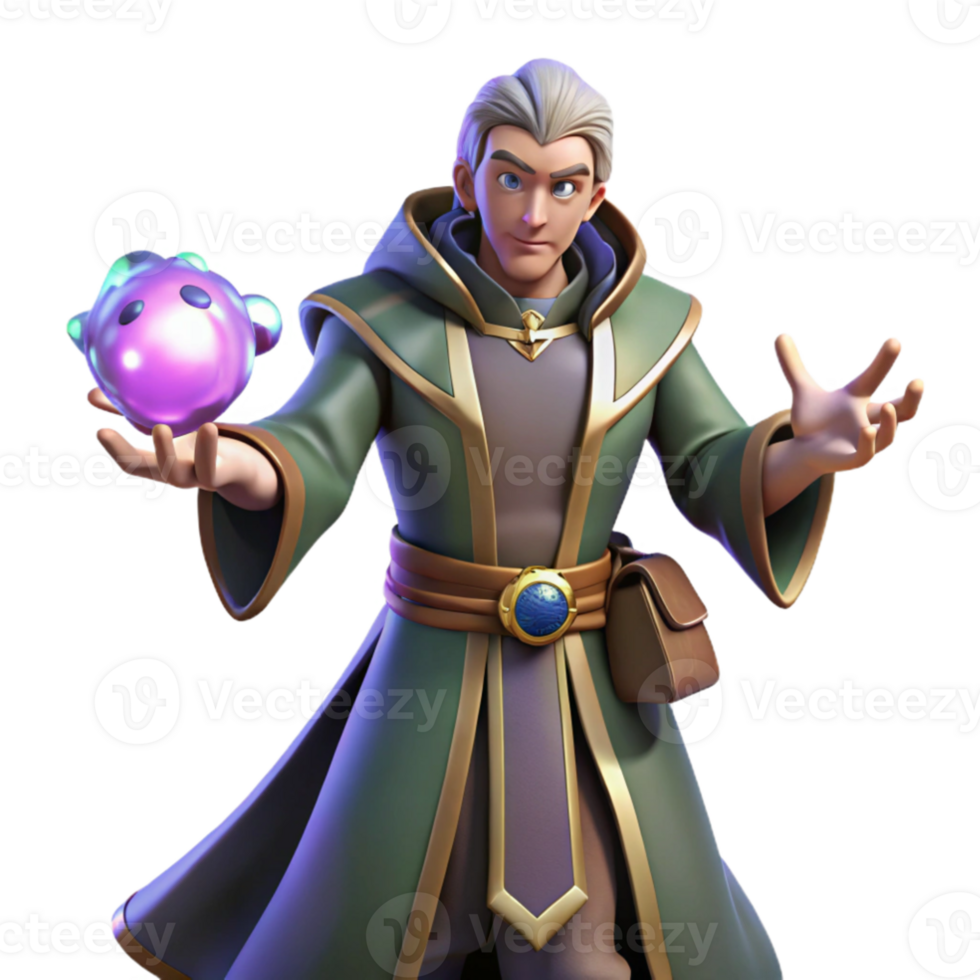 serene creative Wizard 3D Render Green Robe Magic Fantasy genuine png