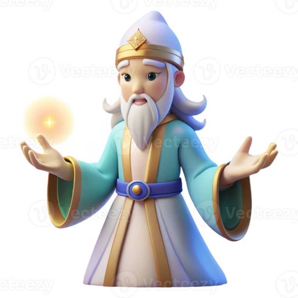 dramatic contemporary 3D Render Wise Old Man with Glowing Orb genuine png