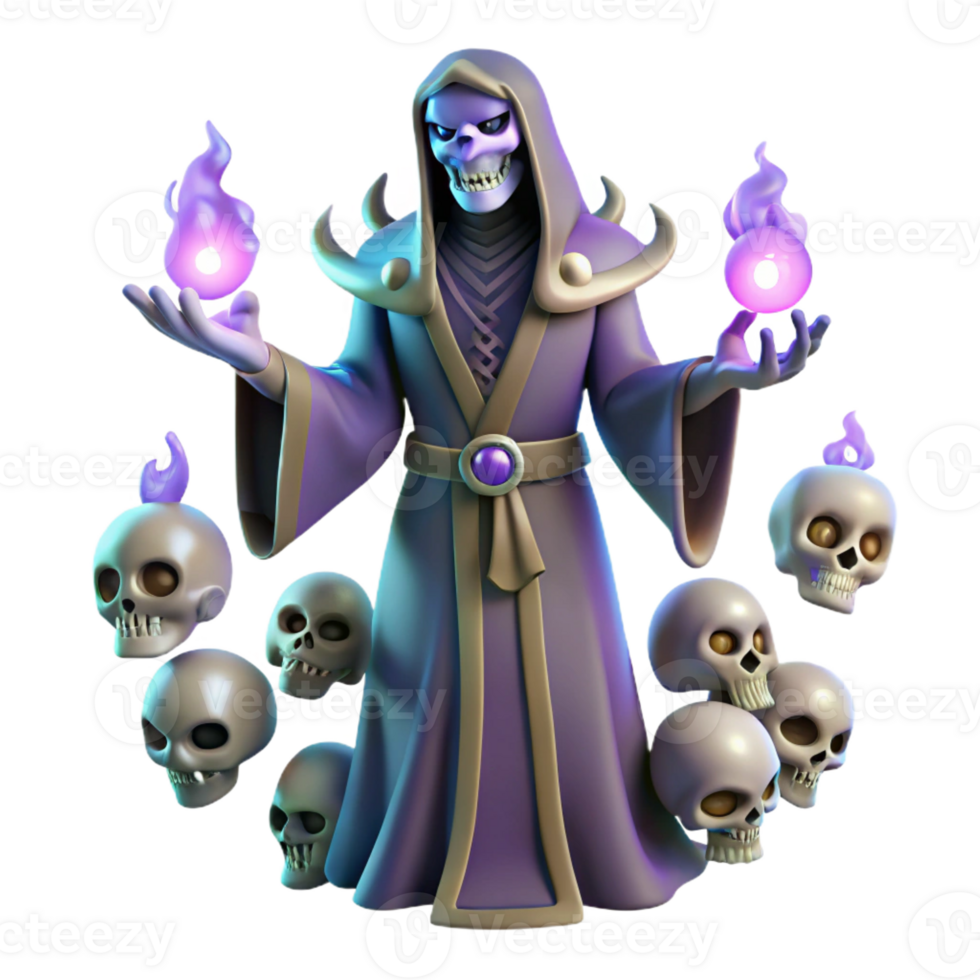 extraordinary abstract 3D Render Dark Wizard with Skulls exclusive png