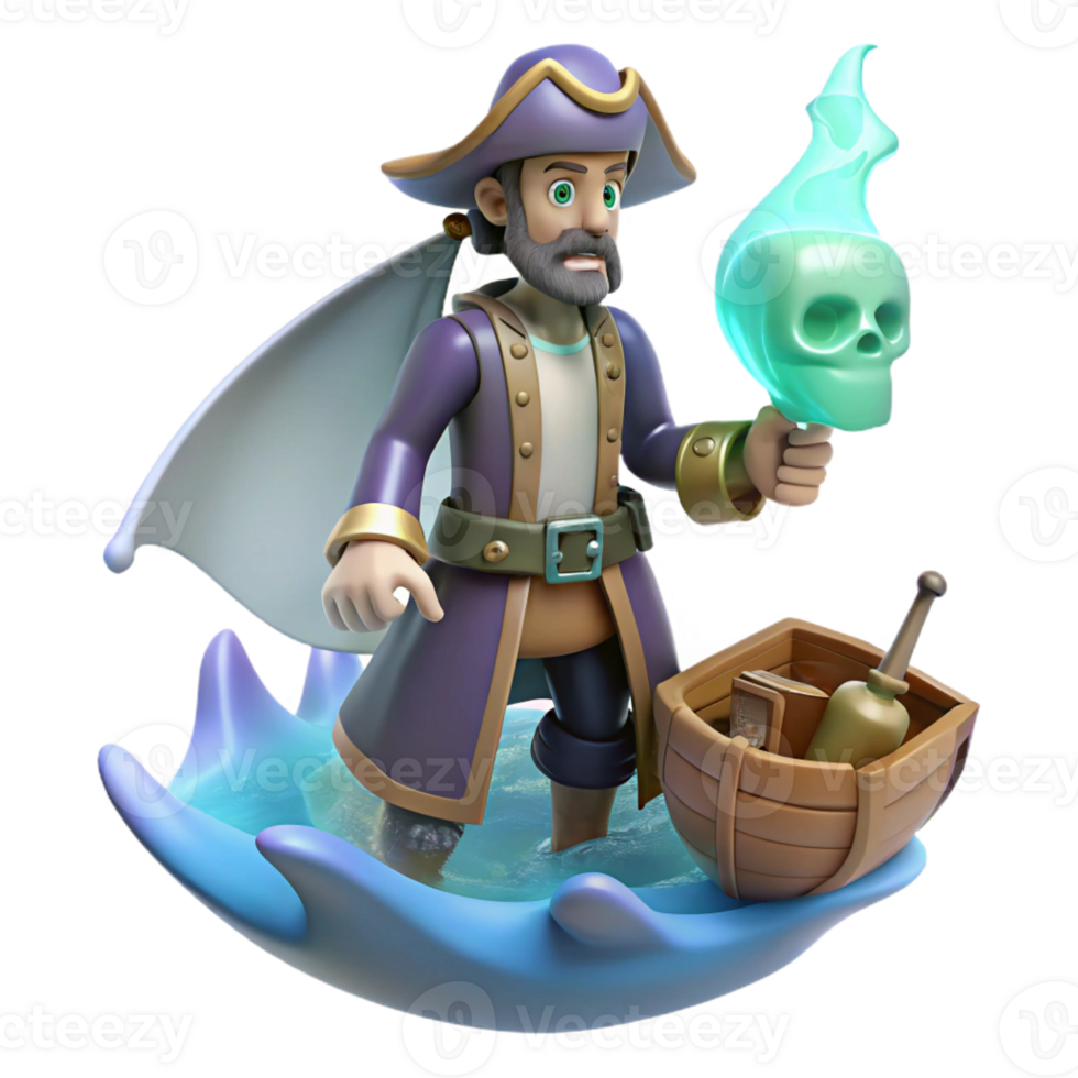 wonderful minimalist 3D Cartoon Pirate with Skull Flame 4K png