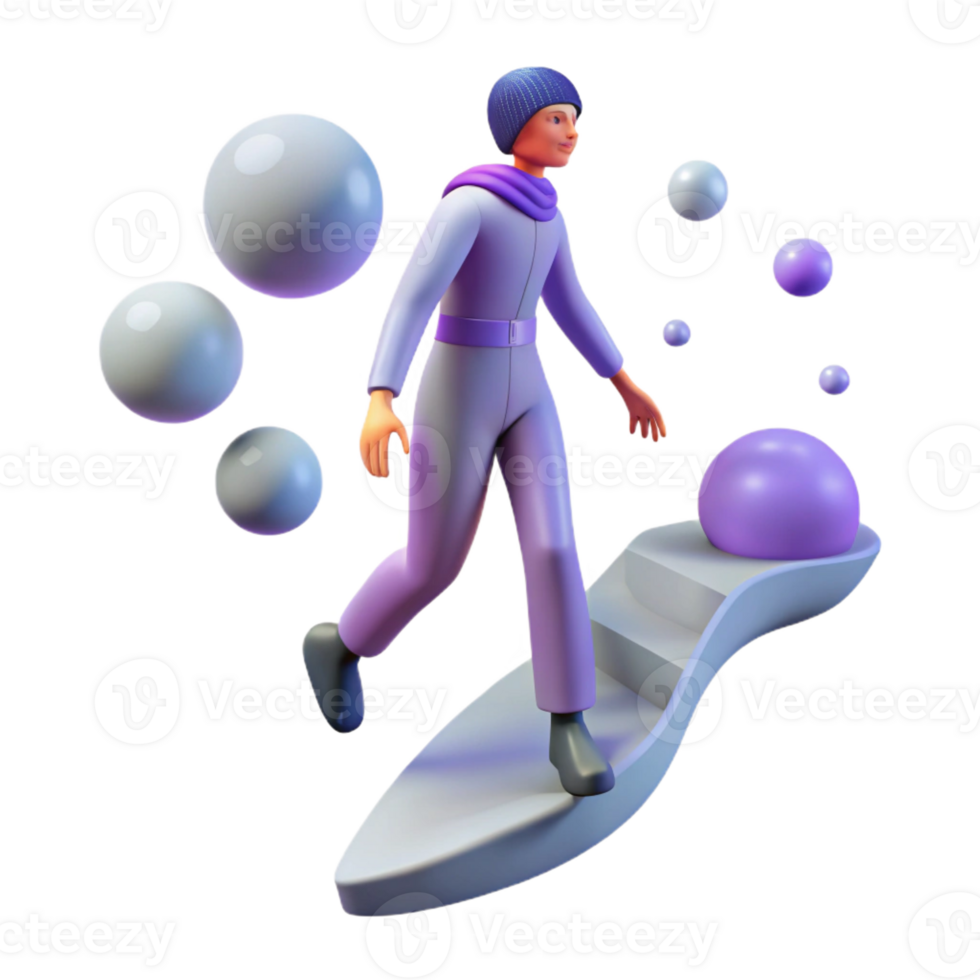 extraordinary minimalist 3D Illustration of a Person Walking on Abstract Platform genuine png