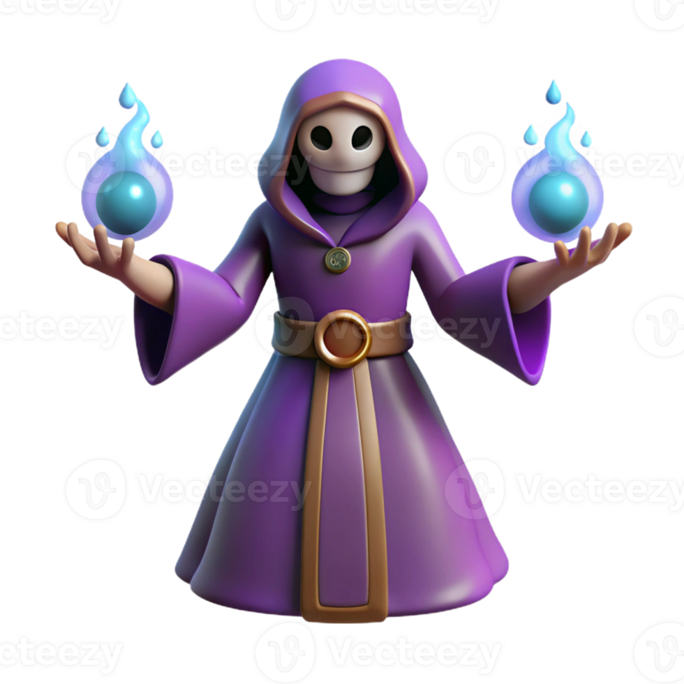 extraordinary artistic 3D Cartoon Wizard with Floating Flames detailed png