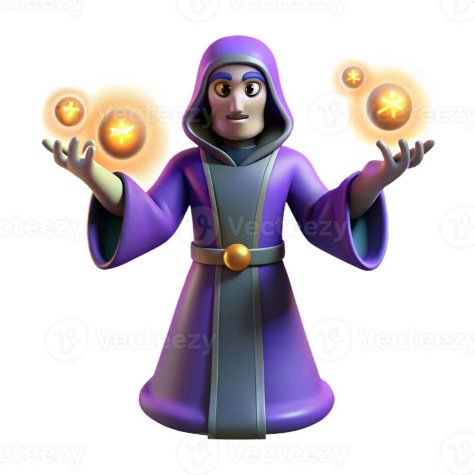 extraordinary traditional 3D Render Wizard Character Magical Orb authentic png