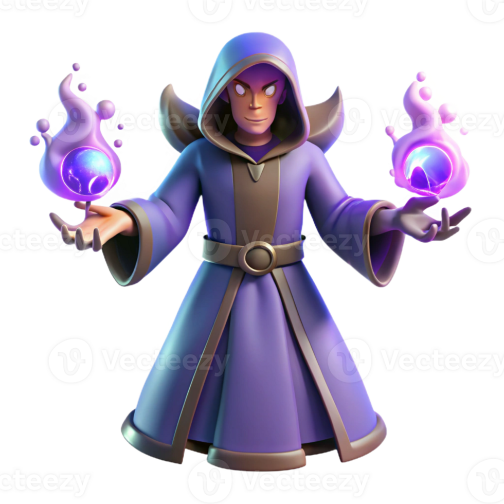 magnificent modern 3D Render Wizard with Purple Robe and Magic high resolution png