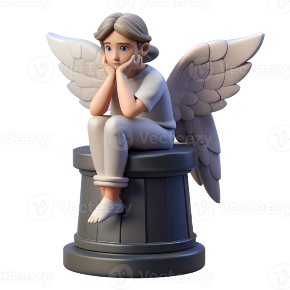 extraordinary traditional 3D Render Sad Angel Illustration high resolution png