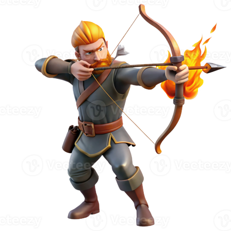 elegant abstract 3D Render Archer with Flaming Arrow premium png