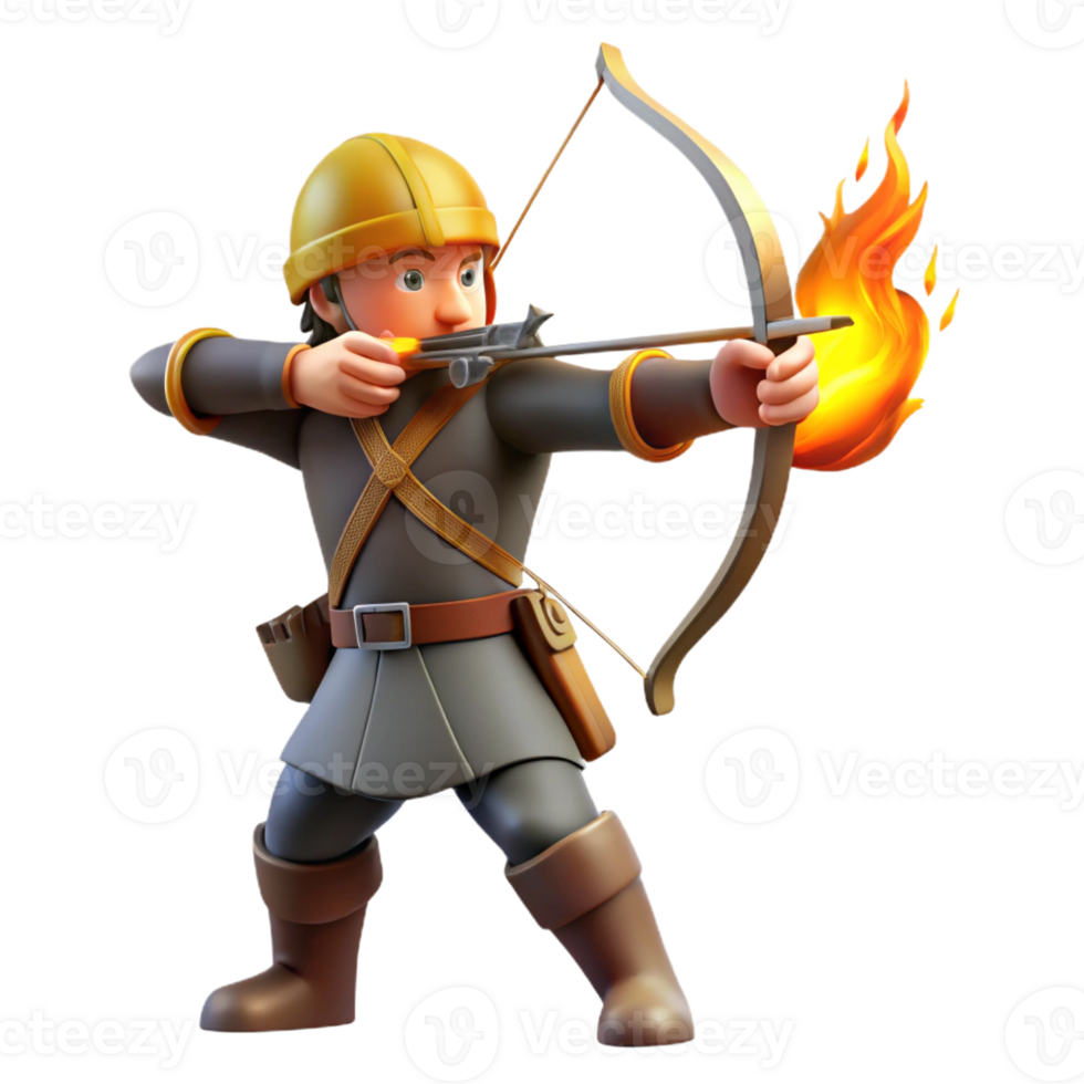 serene rustic 3D Archer Illustration Flaming Arrow authentic png